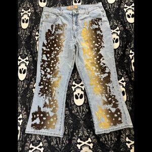 London Blue Jeans Wide Leg Painted Denim Y2K Grunge Streetwear Size 19